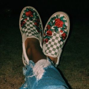 Rose embroidered vans